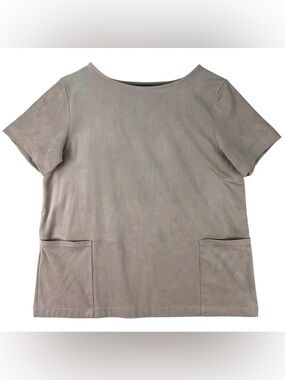 J Jill Taupe Suede Like Buttery‎ Soft Top Shirt Short Sleeve Pockets M Petite